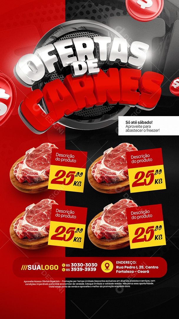 Story Tabloide Açougue Ofertas de Carnes Social Media PSD Editável