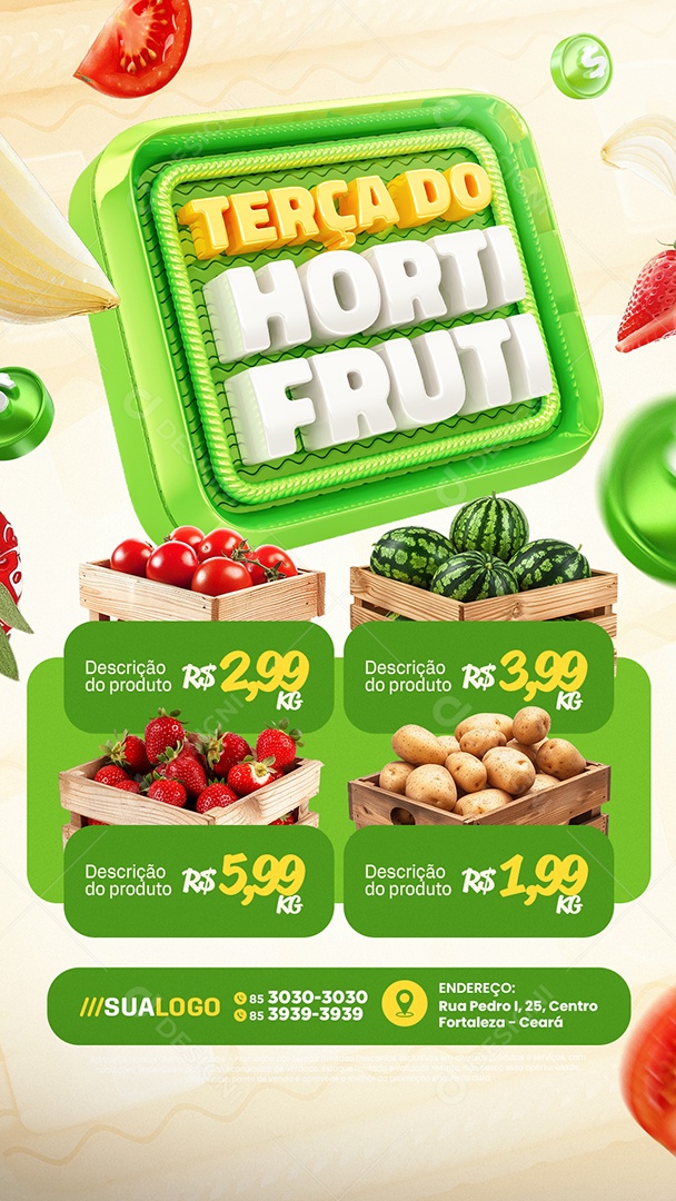 Story Tabloide Terça do Hortifruti Tomate Melancia Social Media PSD Editável