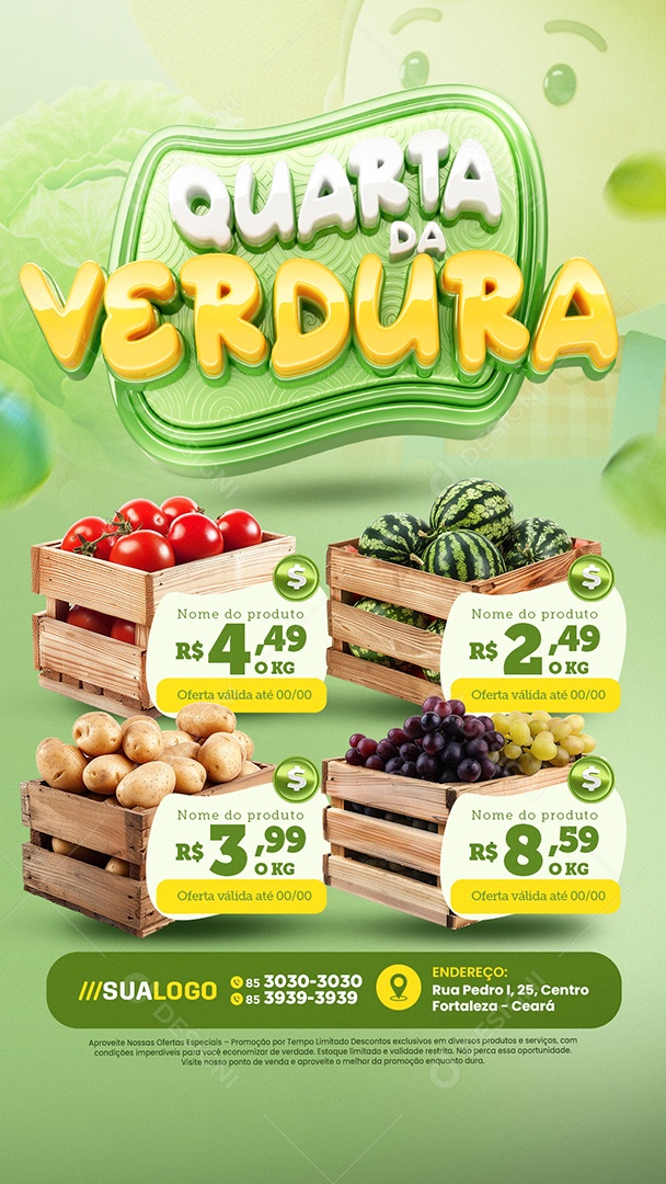 Story Tabloide Hortifruti Quarta da Verdura Tomate Melancia Social Media PSD Editável