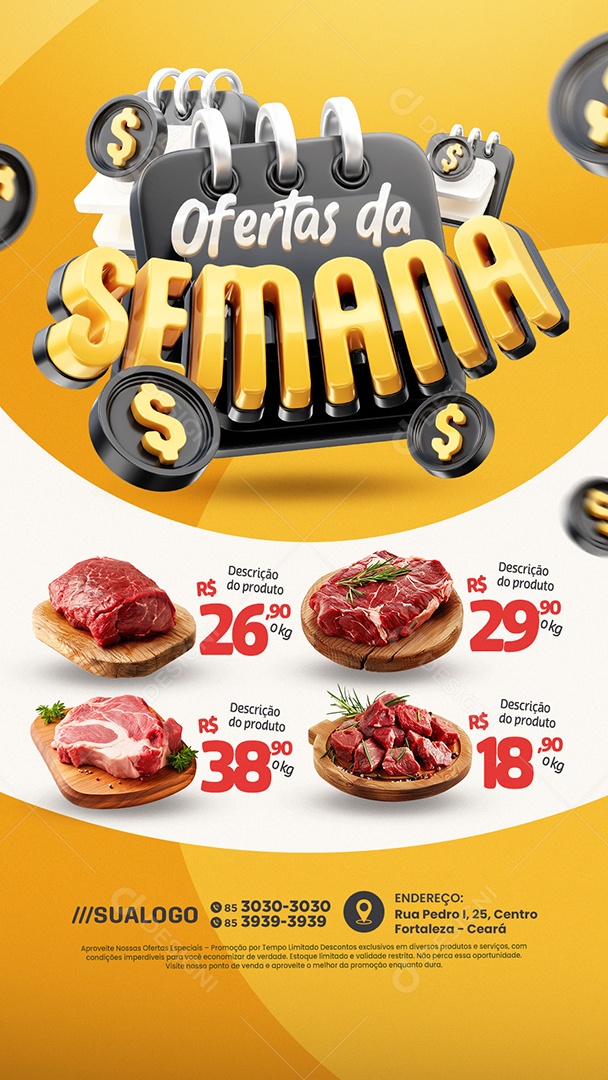 Story Tabloide Açougue Ofertas da Semana Carnes Social Media PSD Editável