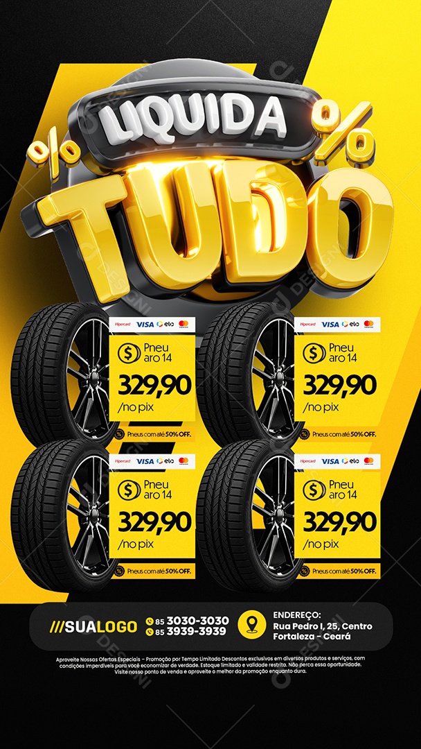 Story Tabloide Loja de Pneus Liquida Tudo Pneu Aro 14 Social Media PSD Editável