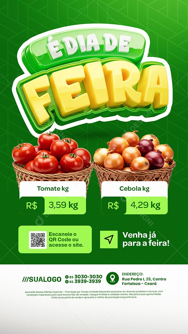 Story Tabloide Hortifruti é Dia de Feira Tomate Cebola Social Media PSD Editável