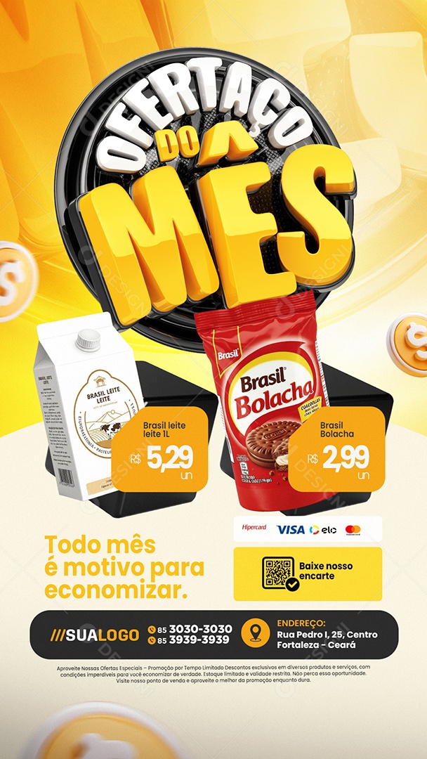 Story Tabloide Supermercado Ofertaço do Mês Leite Bolacha Social Media PSD Editável