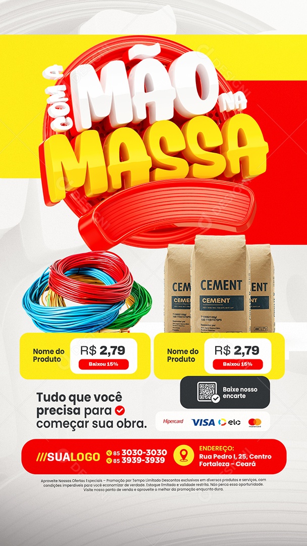 Story Tabloide Construção Com a Mão na Massa Fios Cimentos Social Media PSD Editável