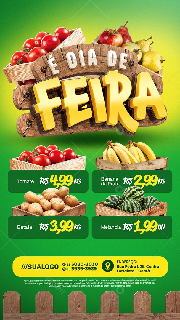 Story Tabloide Hortifruti é Dia de Feira Tomate Banana Social Media PSD Editável