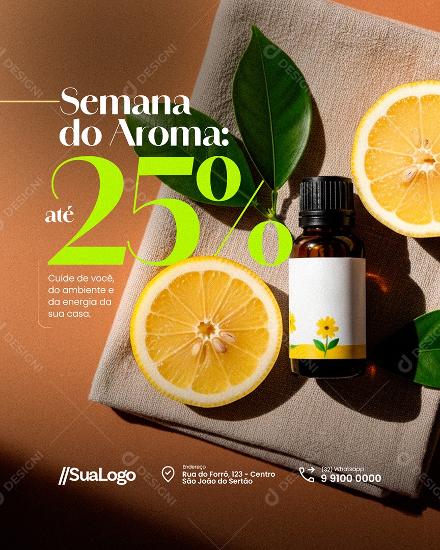 Óleos Essenciais Semana do Aroma Até 25% Social Media PSD Editável