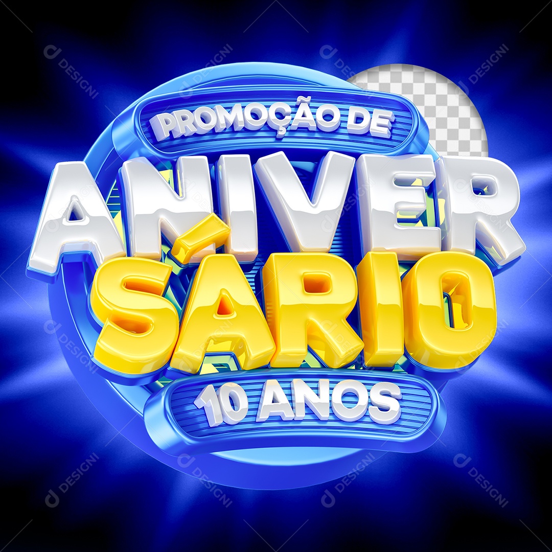 Aniversário de 10 Anos Selo 3D para Composição PSD
