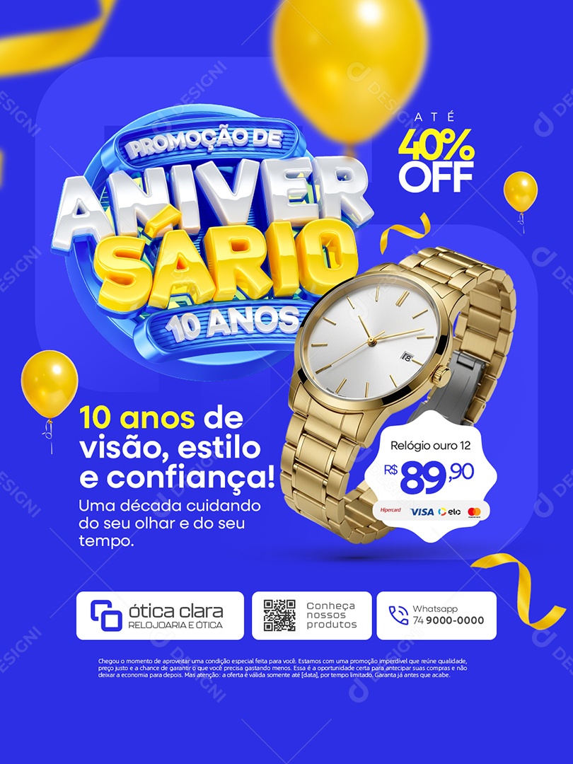 Promoção de Aniversário 10 Anos de Visão Estilo e Confiança Social Media PSD Editável