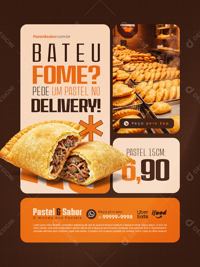 Pastelaria Bateu Fome Pede Um Pastel no Delivery Social Media PSD Editável