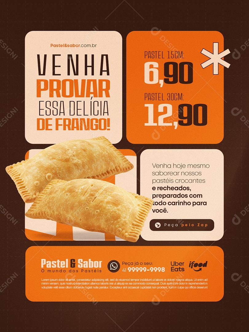Pastelaria Venha Provar Essa Delícia de Frango Social Media PSD Editável