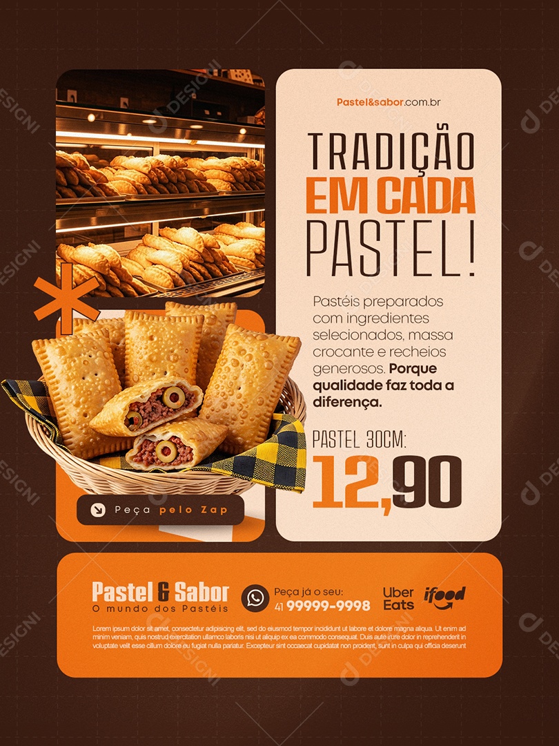 Pastelaria Tradião em Cada Pastel Social Media PSD Editável