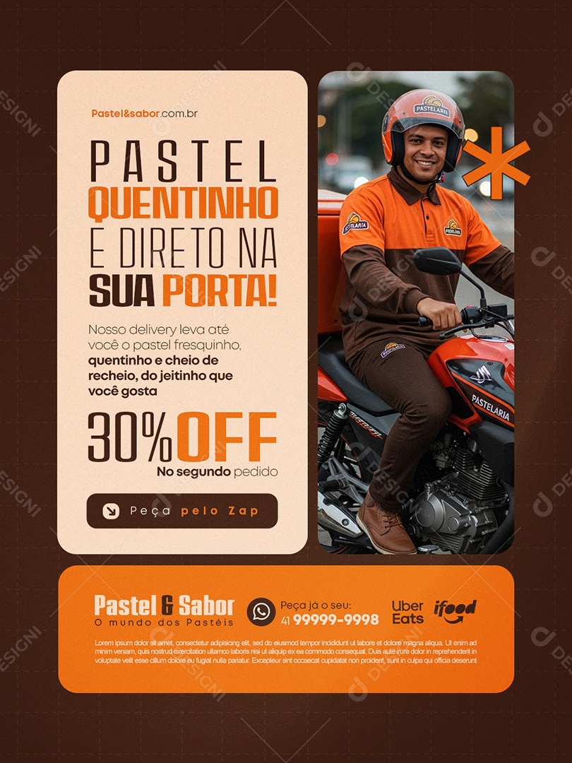 Pastelaria Pastel Quentinho e Direto na Sua Porta Social Media PSD Editável