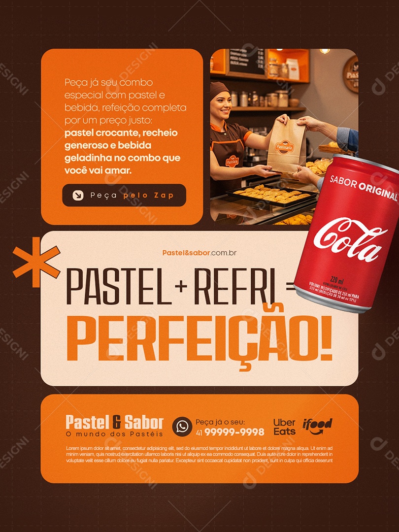 Pastelaria Pastel Mais Refri Perfeição Social Media PSD Editável