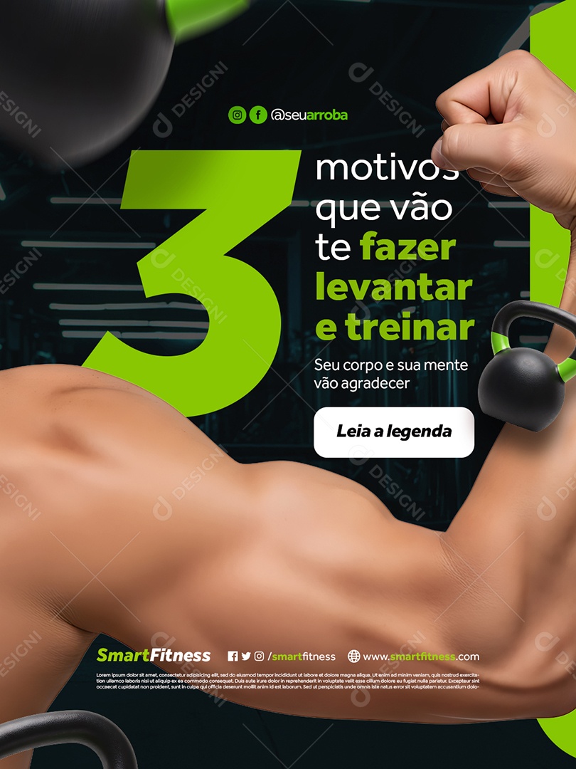 Academia Três Motivos Que Vão Te Fazer Levantar e Treinar Social Media PSD Editável