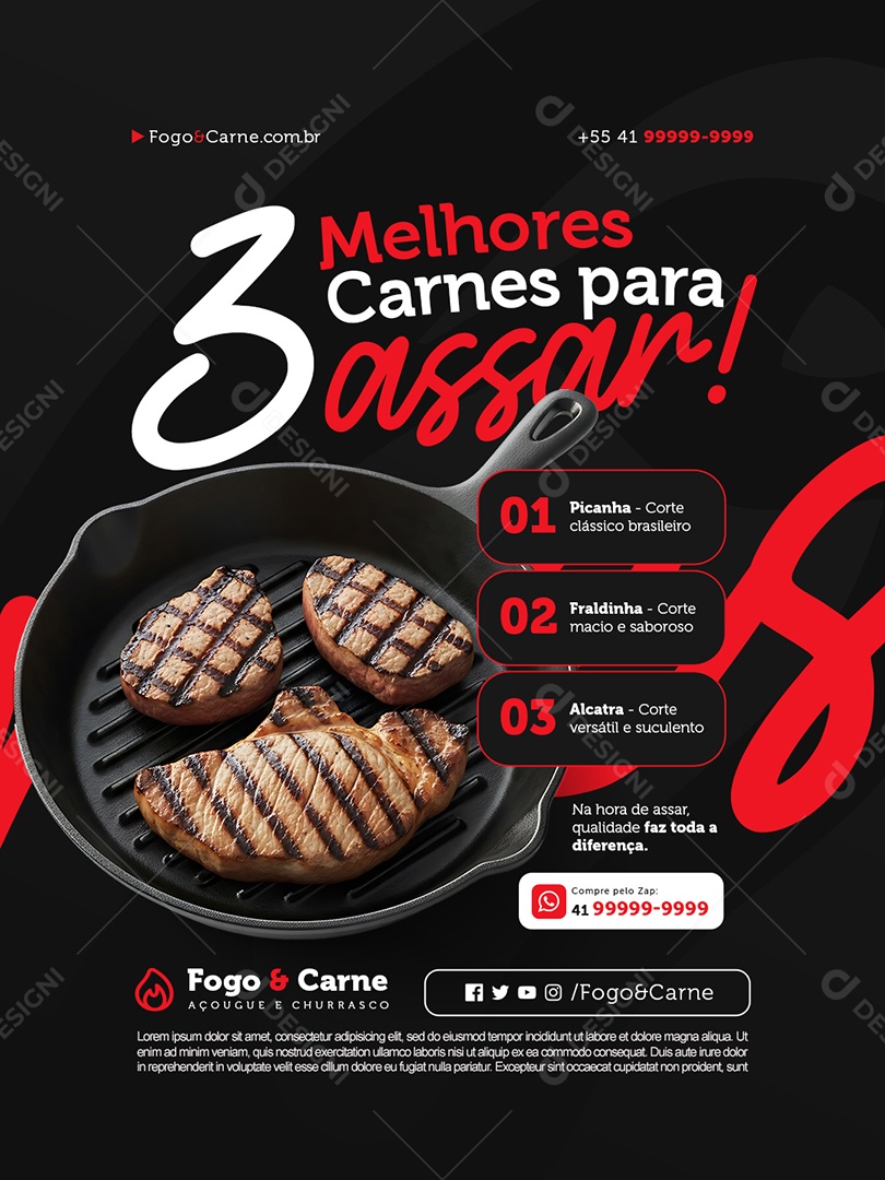 Churrascaria Três Melhores Carnes para Assar Social Media PSD Editável