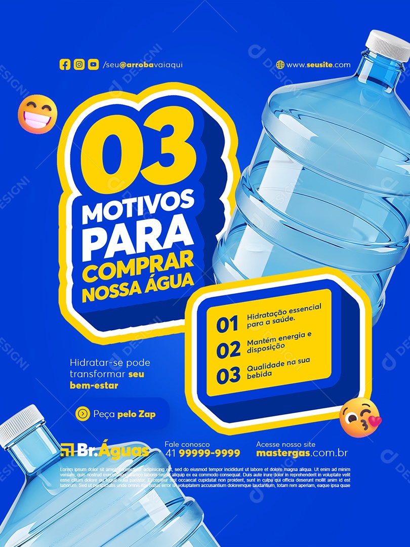 Distribuidor de Água Três Motivos para Comprar Nossa Água Social Media PSD Editável