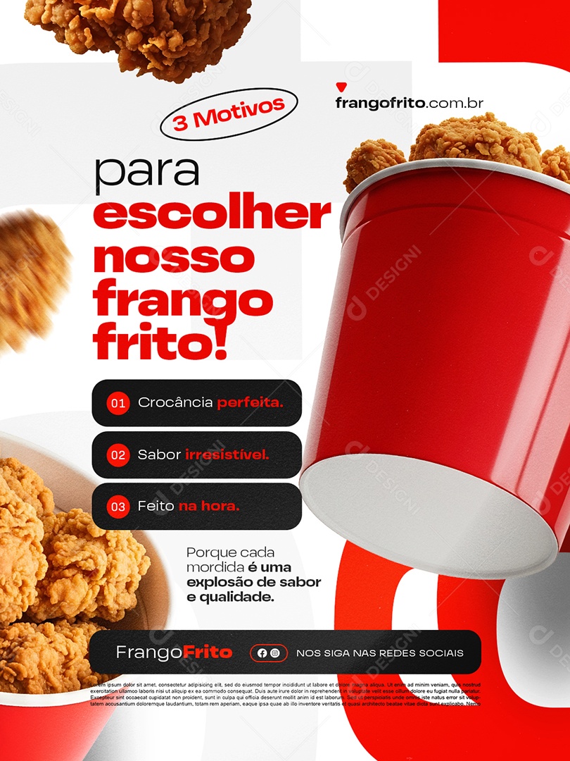 Três Motivos para Escolher Nosso Frango Frito Social Media PSD Editável