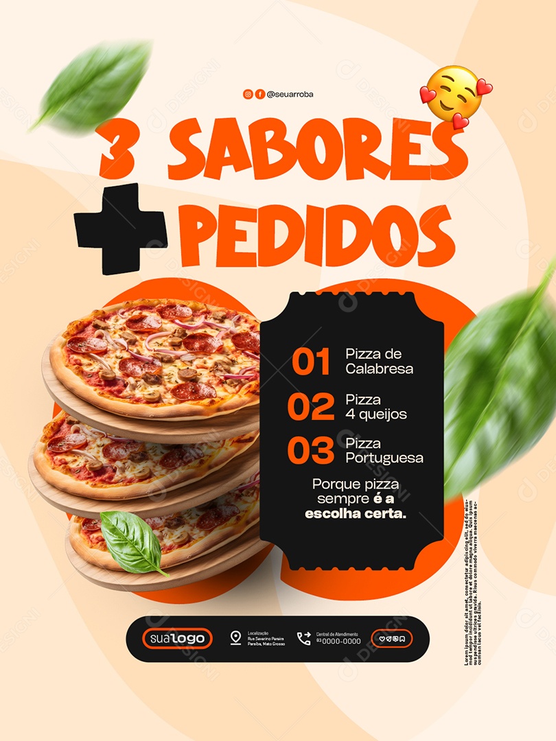 Pizzaria Três Sabores Mais Pedidos Social Media PSD Editável