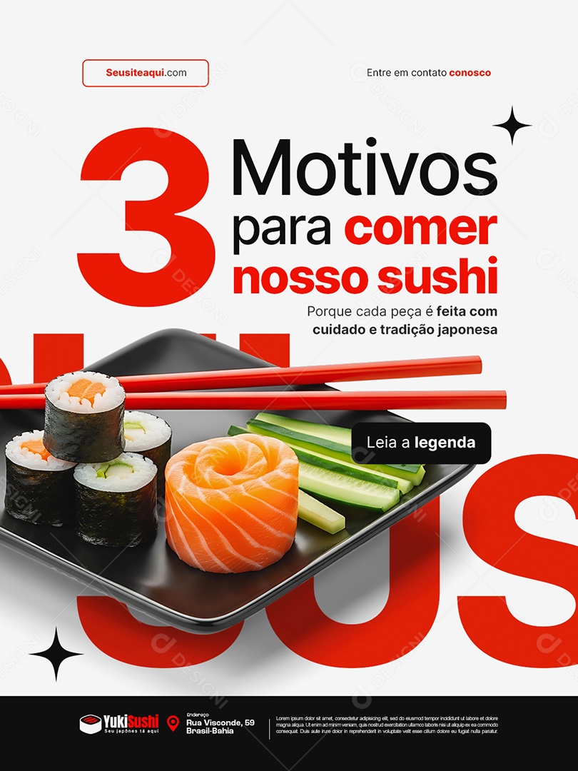 Comida Japonesa Três Dicas para Comer Nosso Sushi Social Media PSD Editável