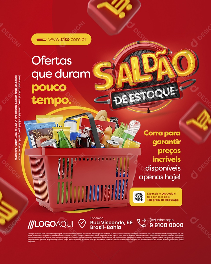 Saldão de Estoque Supermercado Ofertas Que Duram Pouco Tempo Social Media PSD Editável