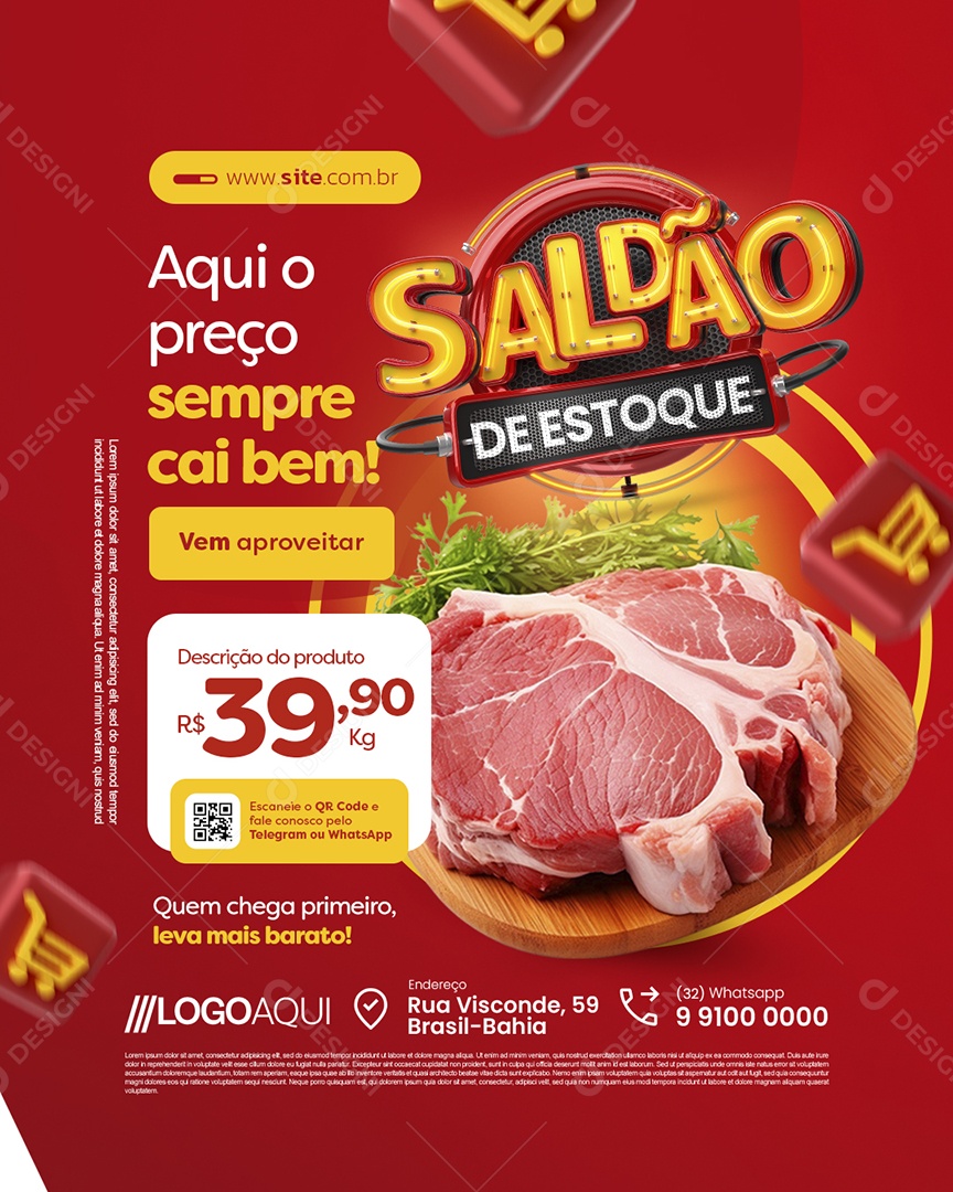 Saldão de Estoque Supermercado Aqui o Preço Sempre Cai Bem Carne Social Media PSD Editável