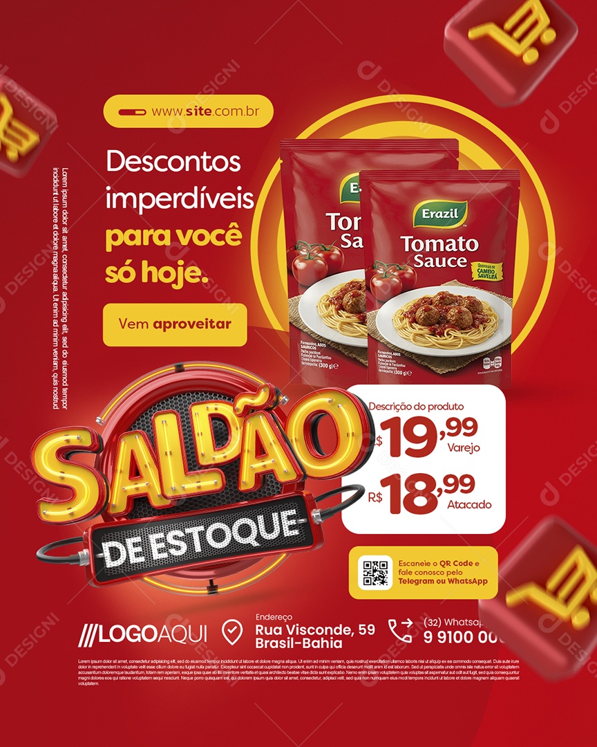 Saldão de Estoque Supermercado Descontos Imperdíveis para Você Só Hoje Social Media PSD Editável