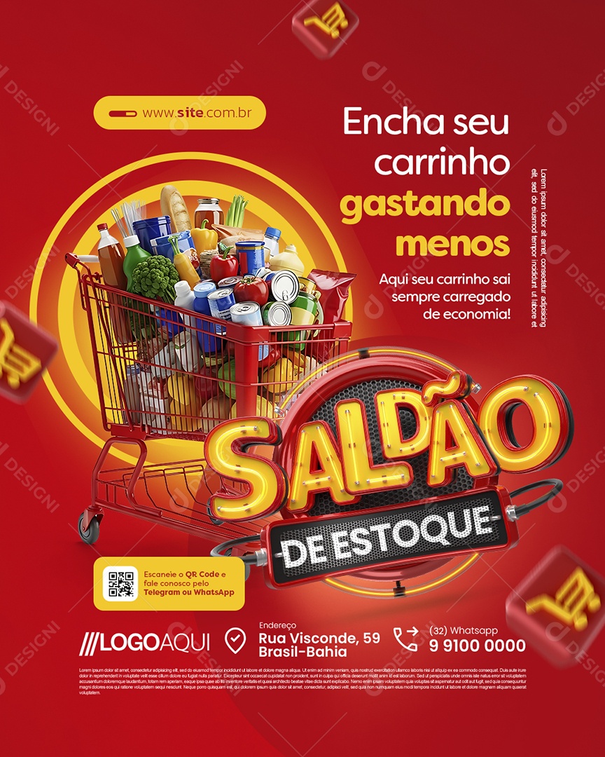 Saldão de Estoque Supermercado Encha Seu Carrinho Gastando Menos Social Media PSD Editável