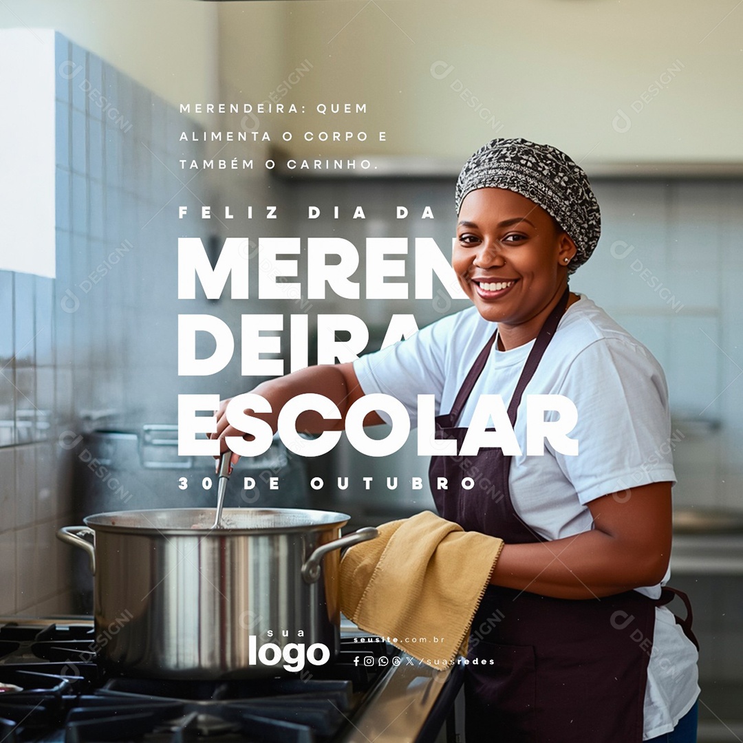 Feliz Dia da Merendeira Escolar 30 de Outubro Social Media PSD Editável