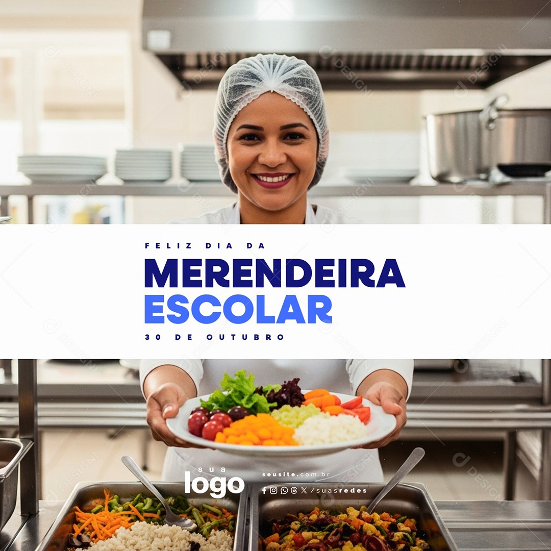 Feliz Dia da Merendeira Escolar 30 de Outubro Social Media PSD Editável