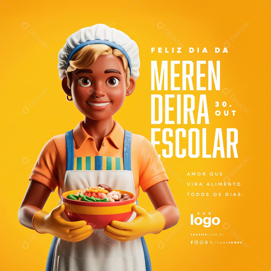 Feliz Dia da Merendeira Escolar 30 de Outubro Amor Que Vira Alimento Social Media PSD Editável