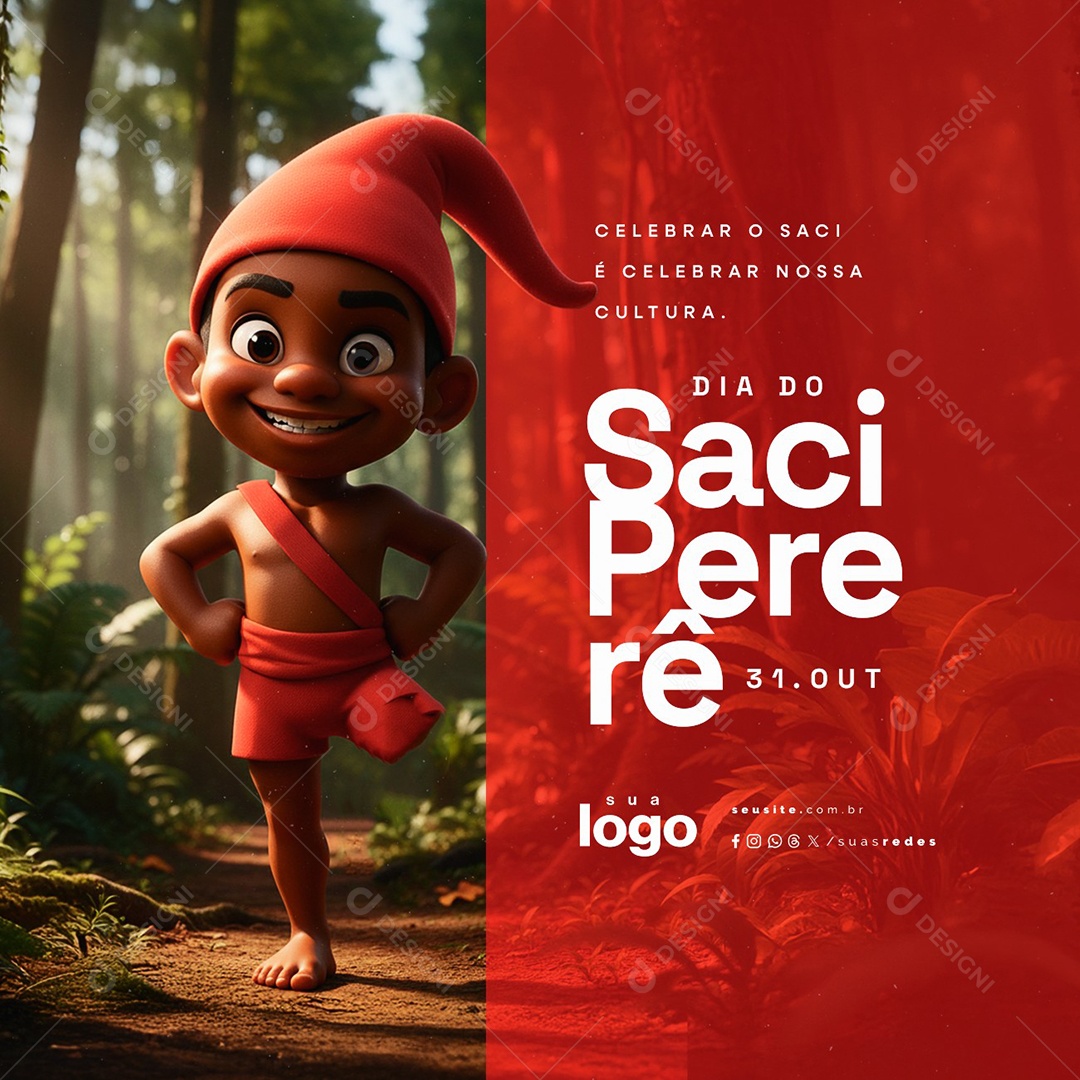 Dia do Saci Pererê 31 de Outubro Celebrar Nossa Cultura Social Media PSD Editável
