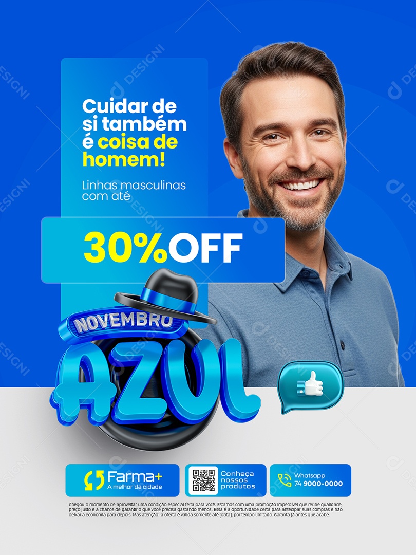 Novembro Azul Farmácia Cuidar de Si Também é Coisa de Homem Social Media PSD Editável