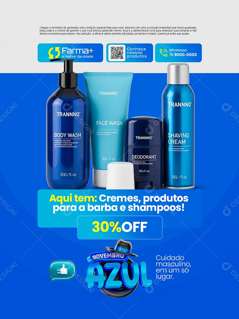 Novembro Azul Farmácia Aqui Tem Cremes Produtos Social Media PSD Editável