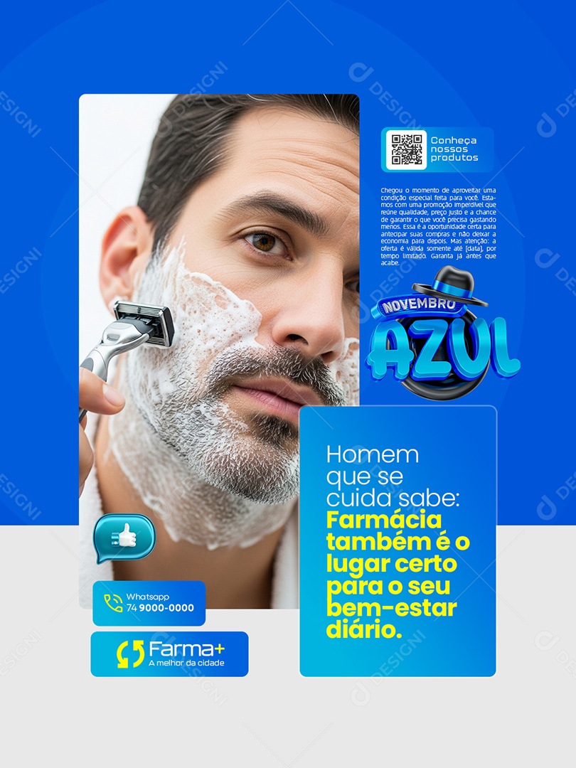 Novembro Azul Farmácia Homem Que Se Cuida Social Media PSD Editável