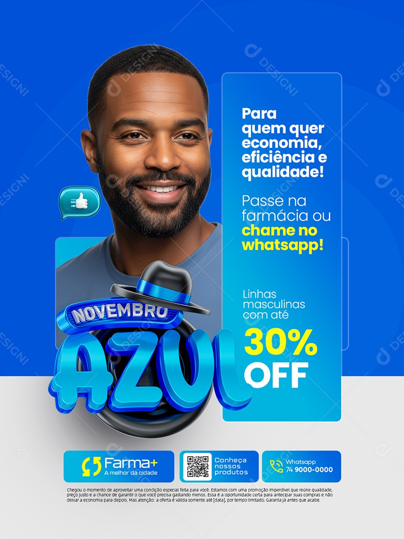 Novembro Azul Farmácia Linhas Masculinas cmo Até 30% Off Social Media PSD Editável
