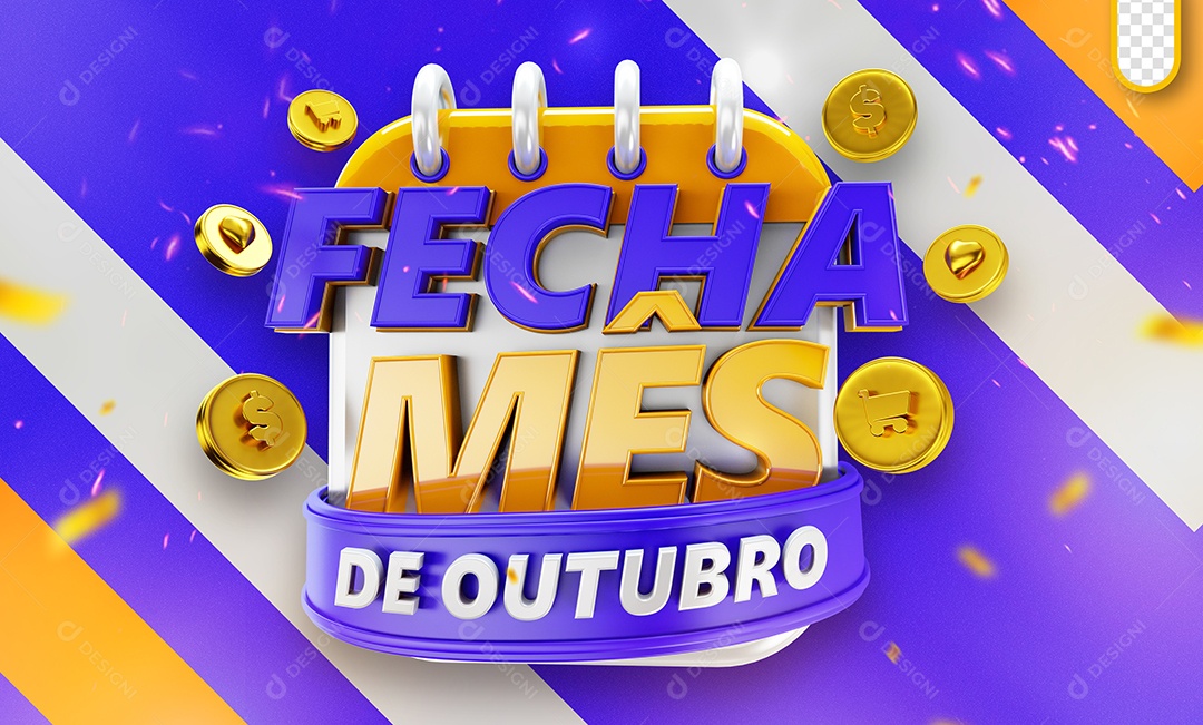 Fecha Mês de Outubro Selo 3D para Composição PSD