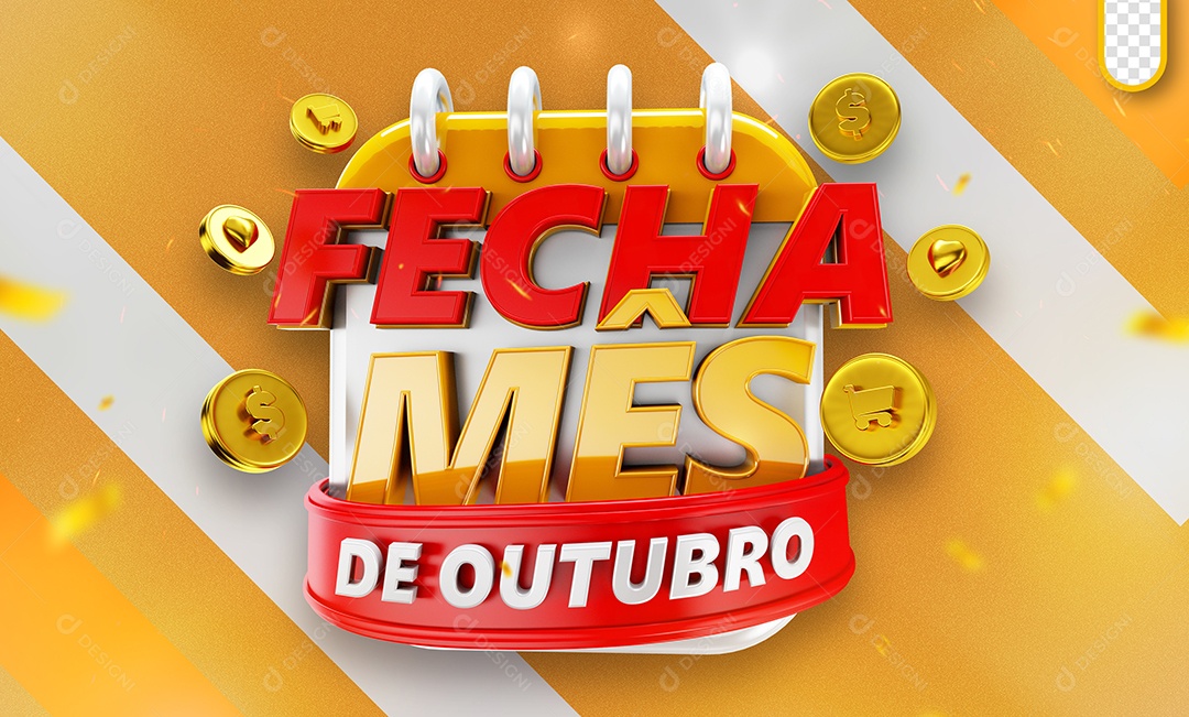 Fecha Mês de Outubro Selo 3D para Composição PSD