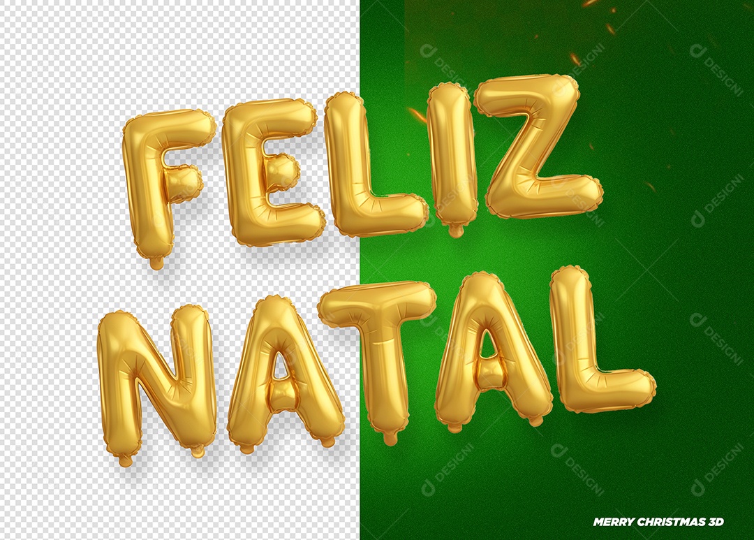 Feliz Natal Texto 3D de Balões Para Composição PSD