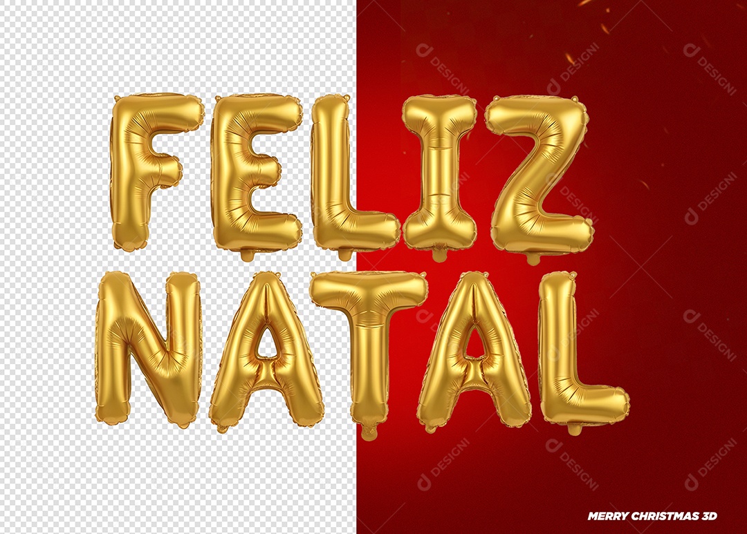 Feliz Natal Texto 3D de Balões Para Composição PSD