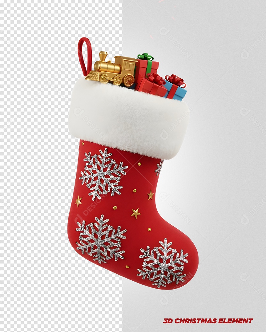 Meia para Decoração de Natal Elemento 3D Para Composição PSD