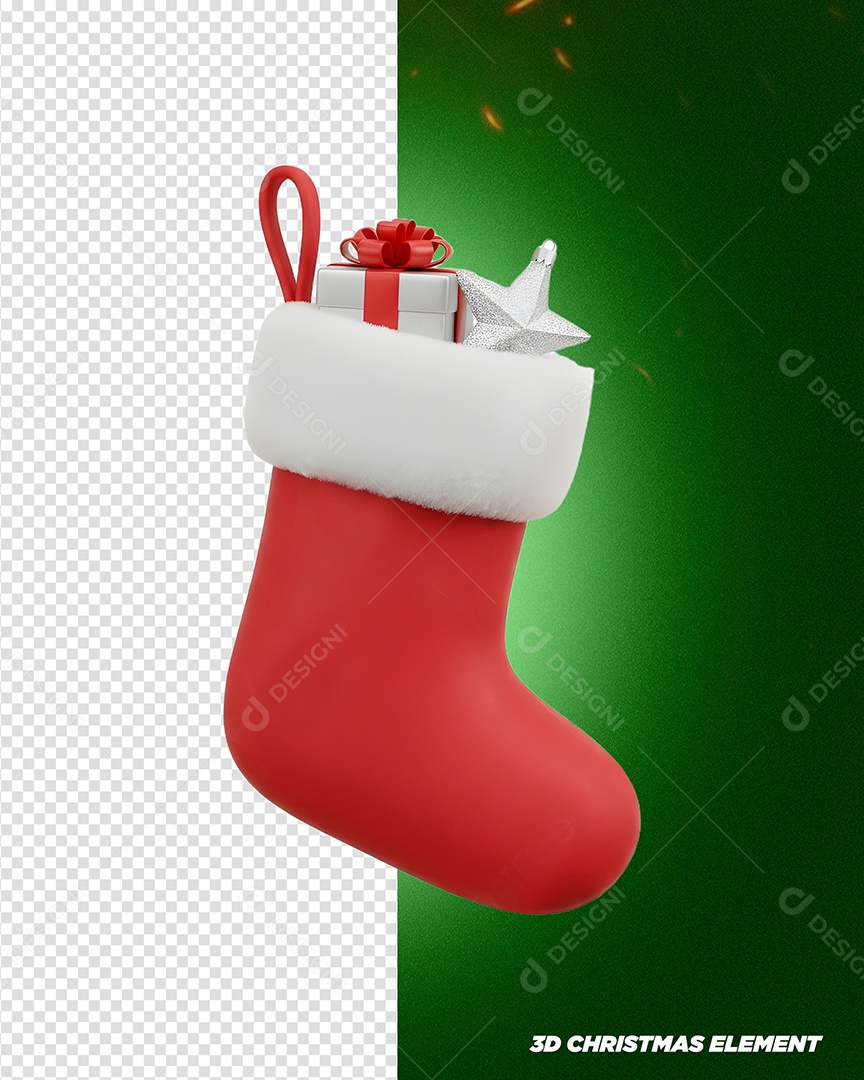 Meia Vermelha para Decoração de Natal Elemento 3D Para Composição PSD