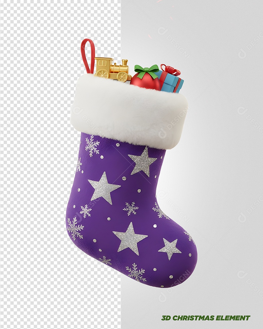 Meia para Decoração de Natal Elemento 3D Para Composição PSD