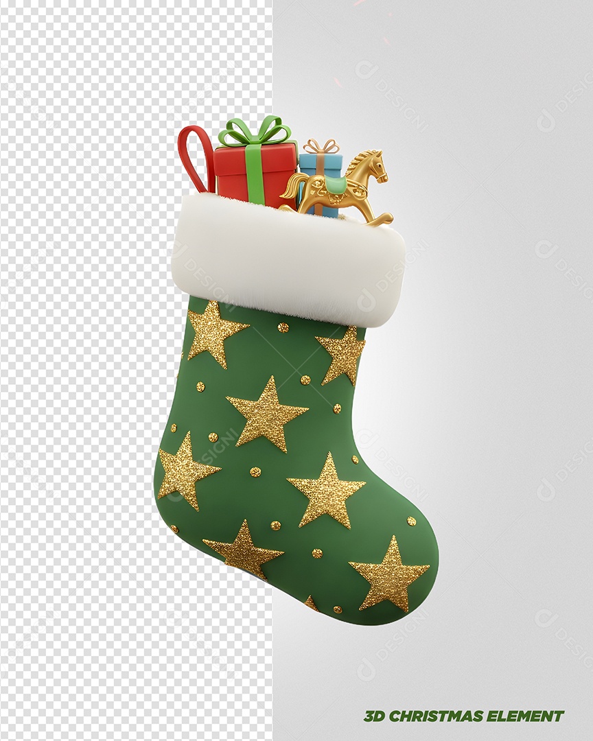 Meia para Decoração de Natal Elemento 3D Para Composição PSD