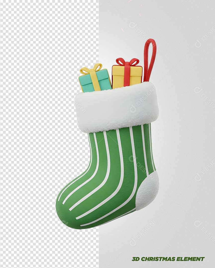 Meia para Decoração de Natal Elemento 3D Para Composição PSD