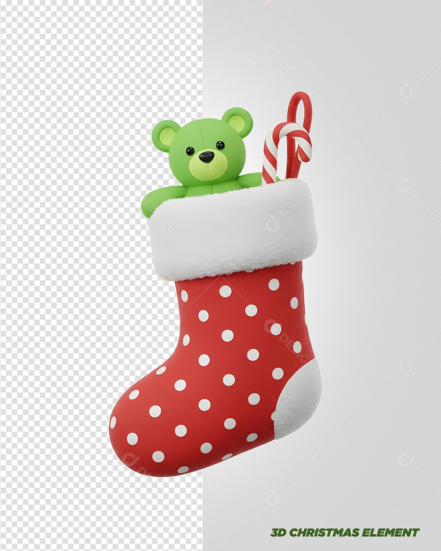 Meia para Decoração de Natal Elemento 3D Para Composição PSD