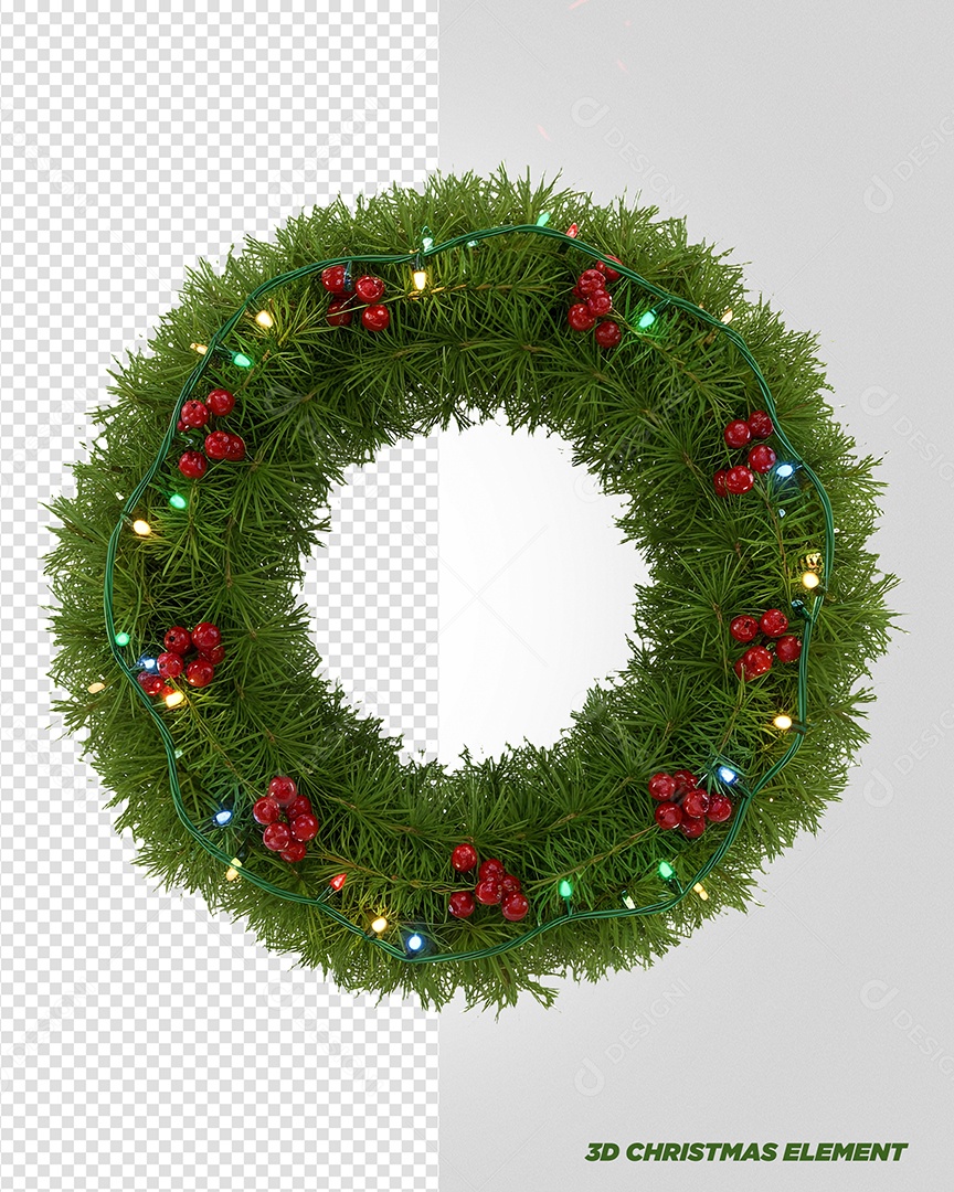 Guirlanda Enfeite de Natal Elemento 3D Para Composição PSD