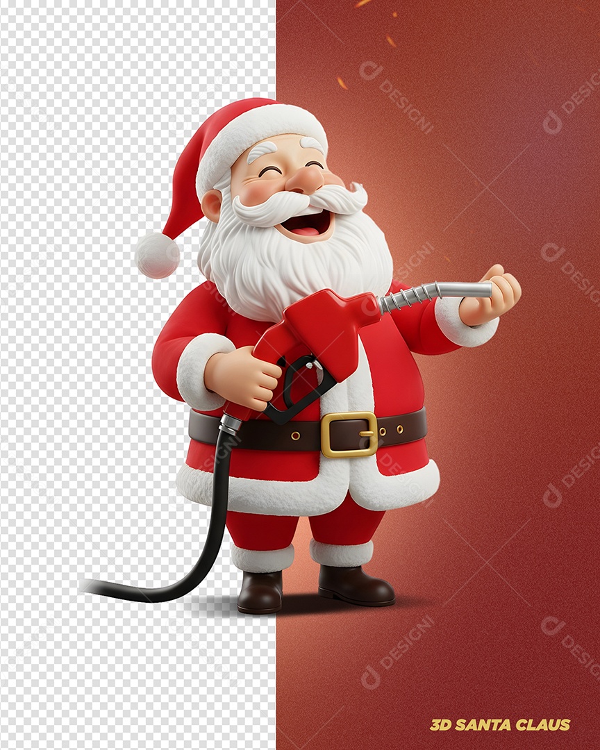 Personagem 3D Papai Noel Segurando Bomba de Combústivel Para Composição PSD