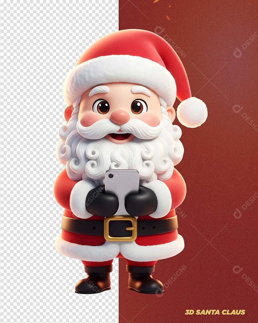 Personagem 3D Papai Noel Segurando Celular Para Composição PSD