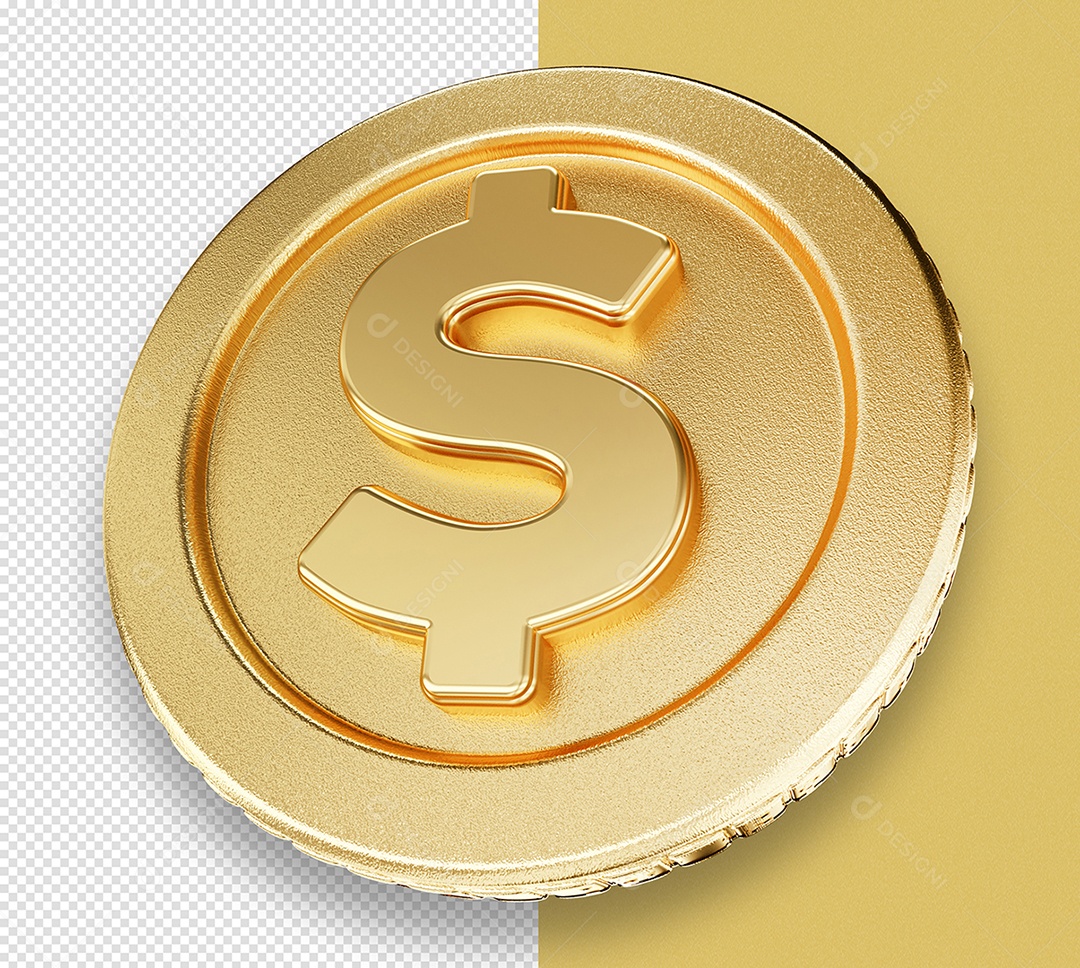Moeda Dourada Elemento 3D para Composição PSD