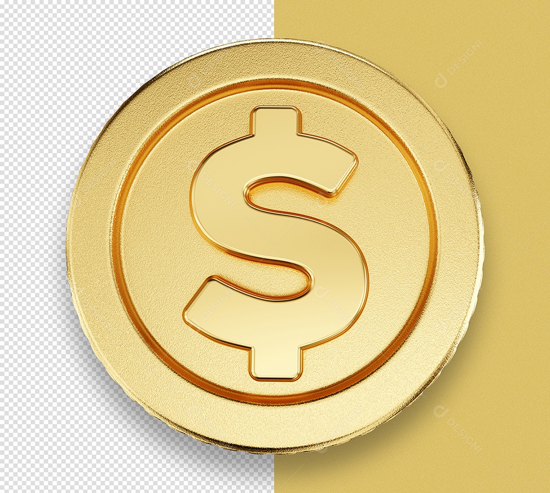 Moeda Dourada Elemento 3D para Composição PSD